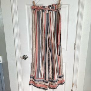 Express |  Wide Leg High Rise Pants Stripped Belted Palazzo Pants